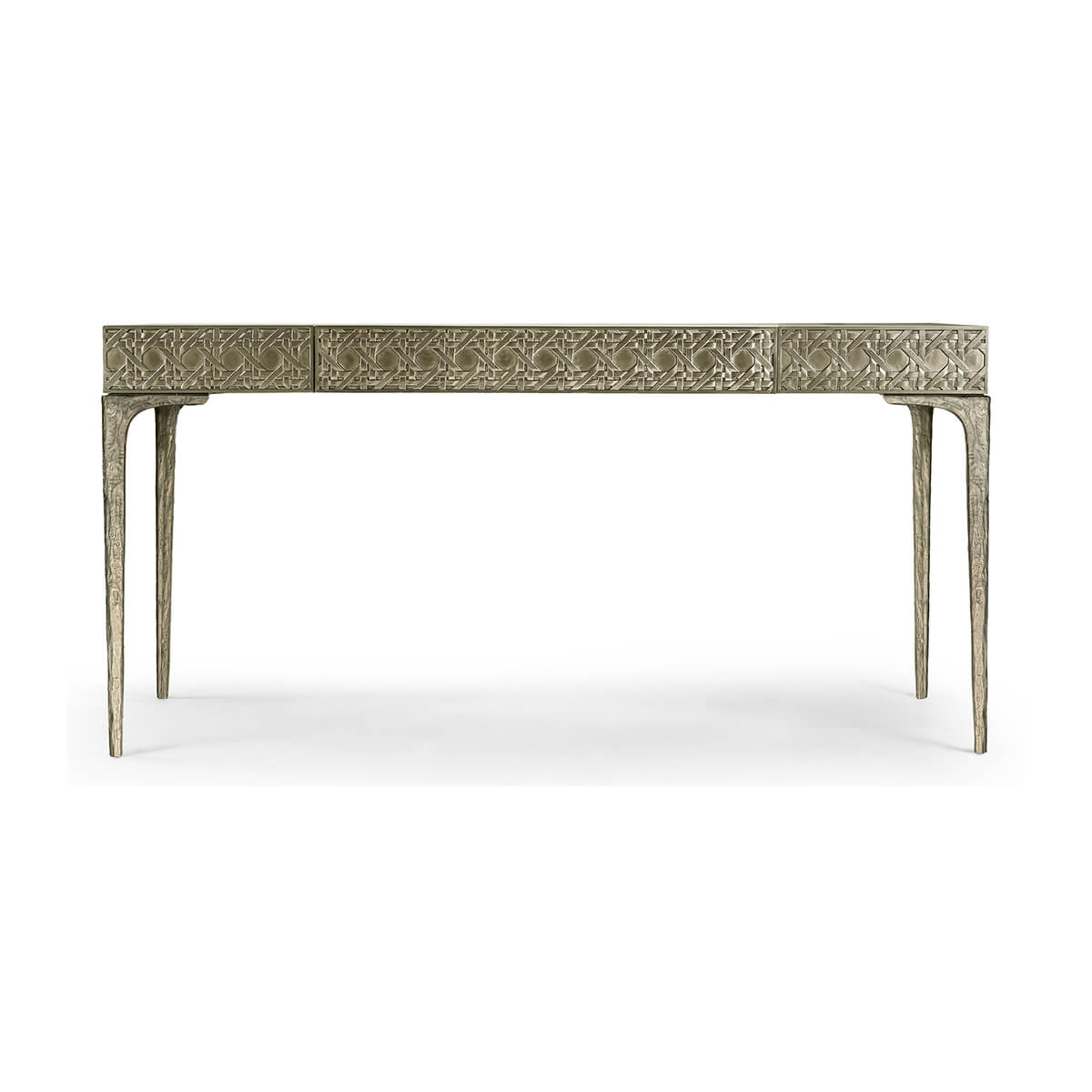 Front view of modern metal leather top desk.