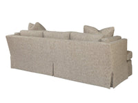 Upholstered sofa, rear angle, showcasing back design