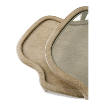 Close-up of nesting cocktail tables, overlapping design.