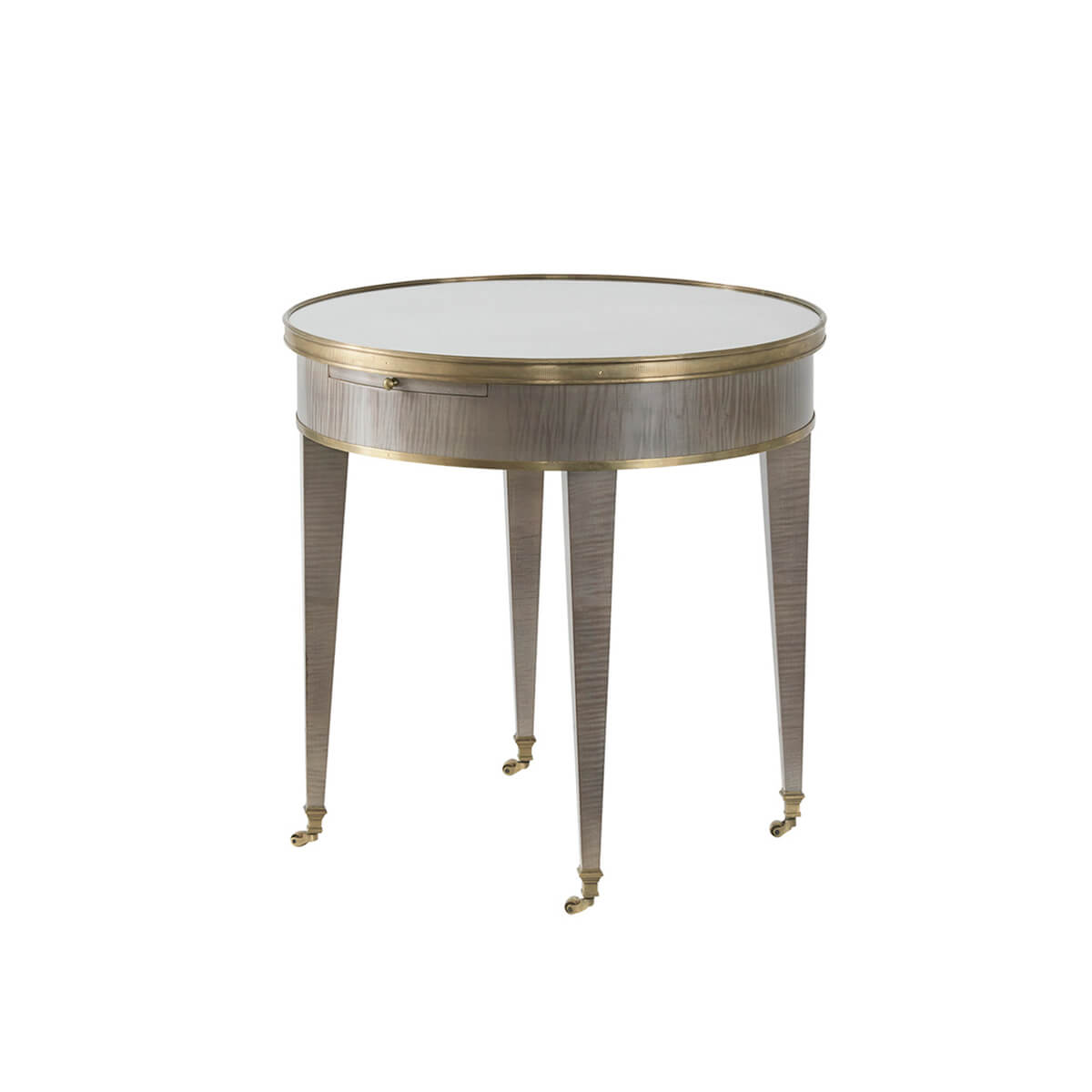 Front view of neo classic round side table.