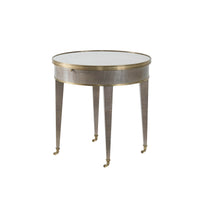 Front view of neo classic round side table.