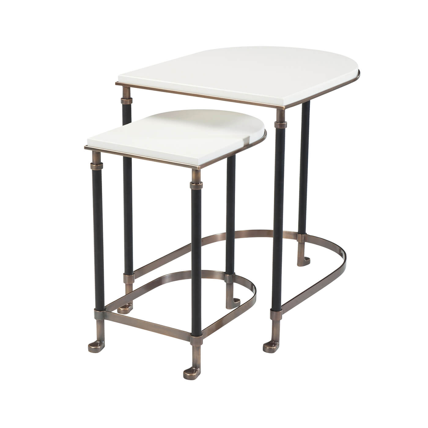Compact modern tables, minimalist style, black and white finish.