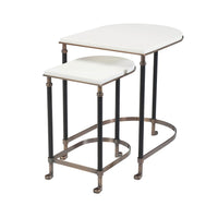 Compact modern tables, minimalist style, black and white finish.