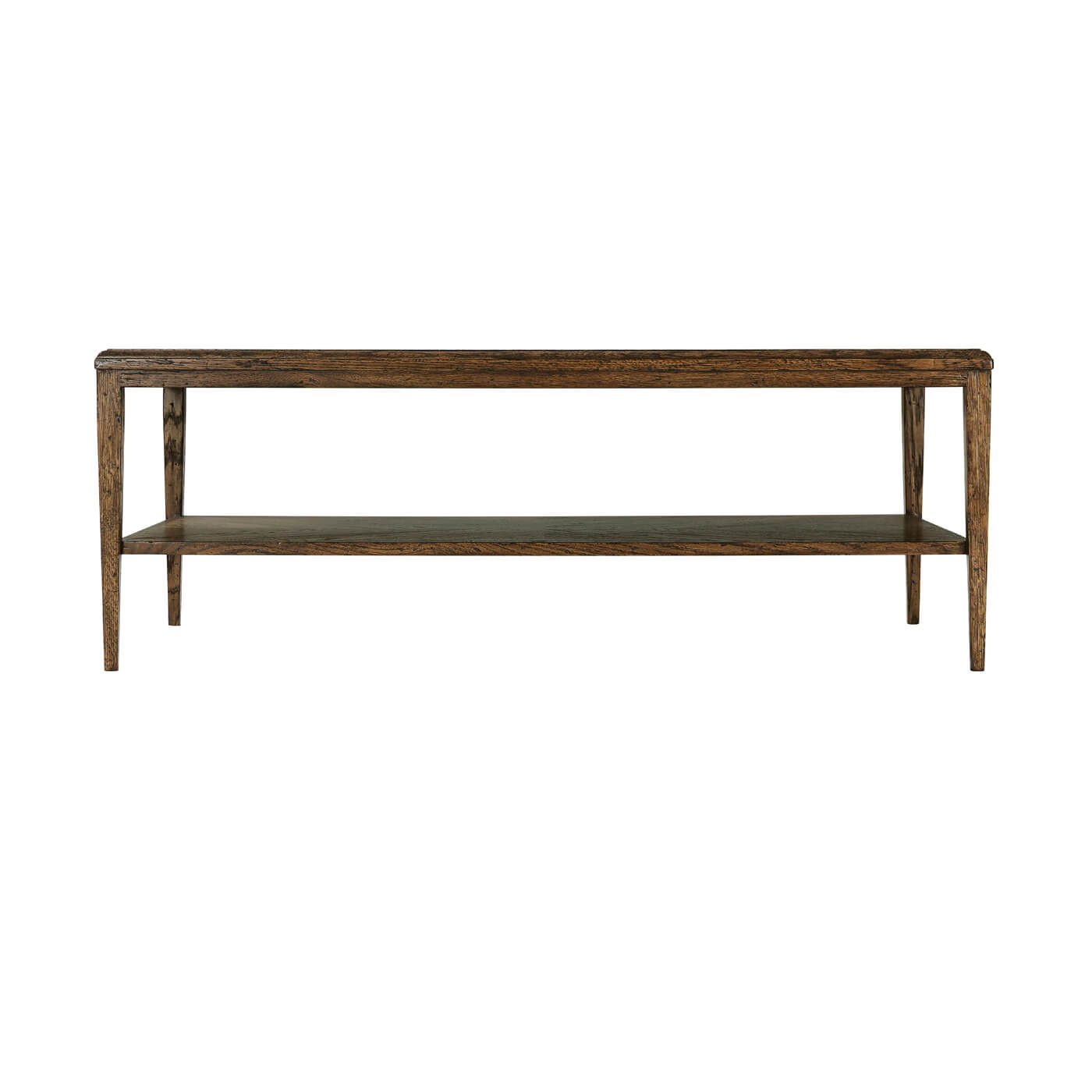 Side view of modern oak coffee table profile.