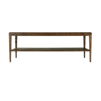 Side view of modern oak coffee table profile.