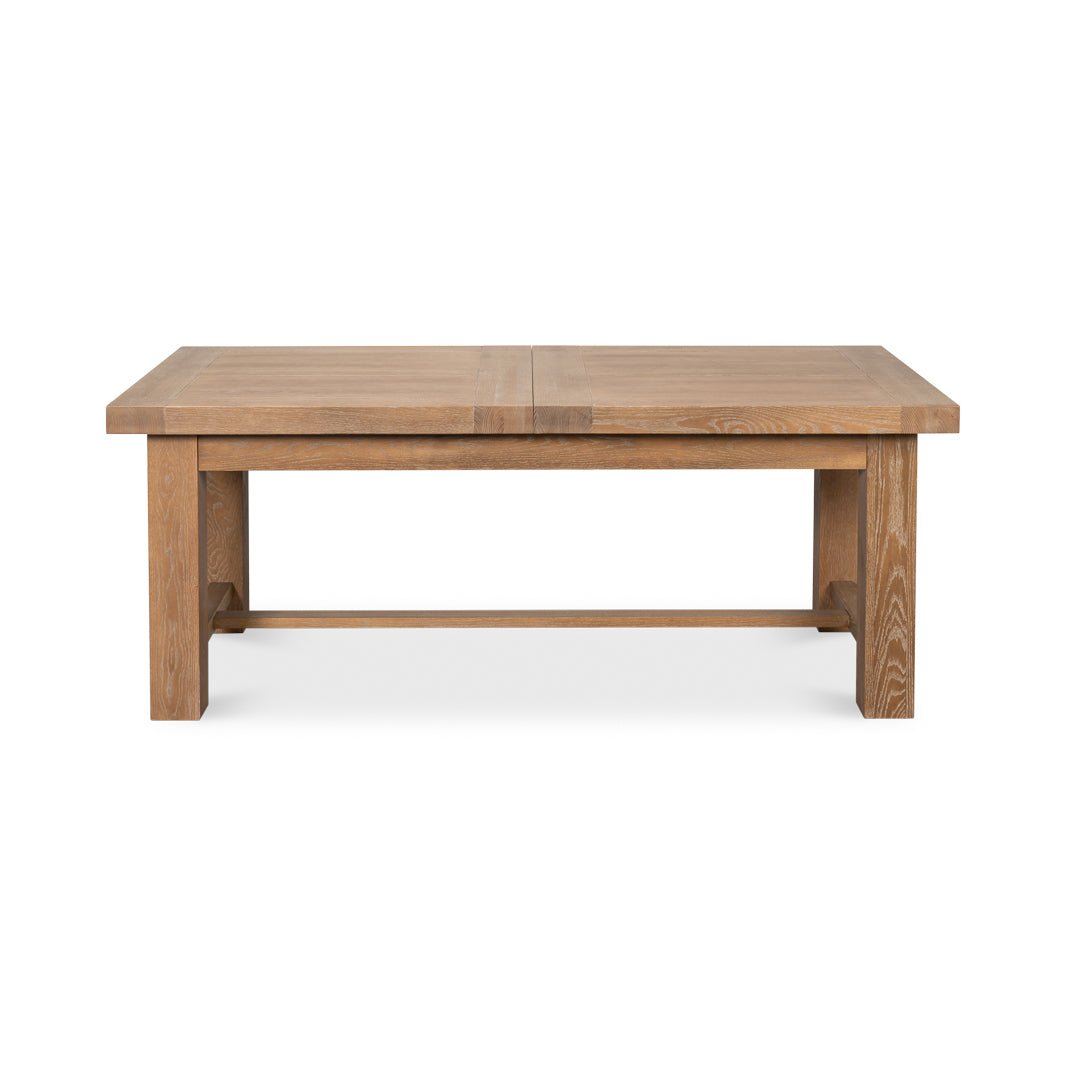 Oak dining table, end view, closed position.