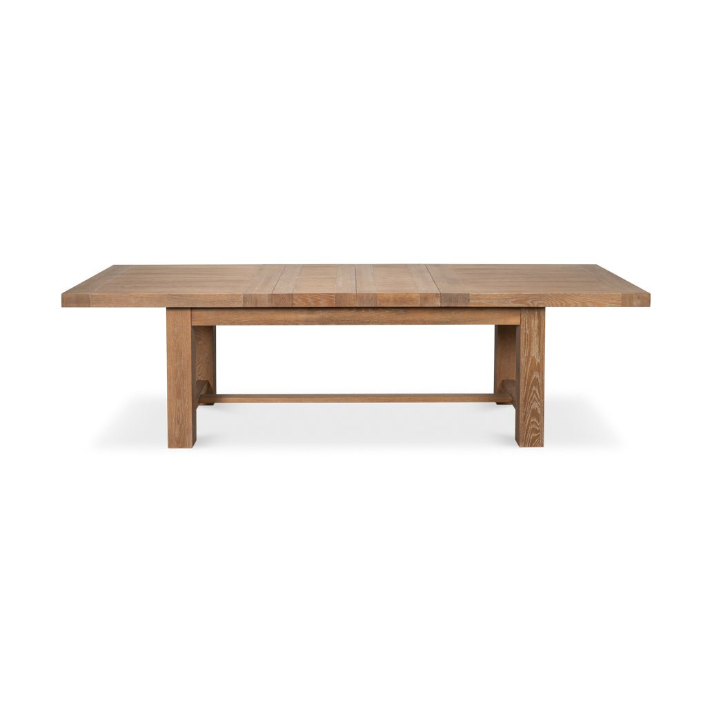 Oak dining table, front view, closed position.