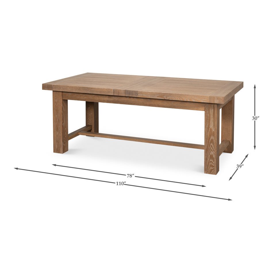 Dimensions of oak extension dining table, full view.