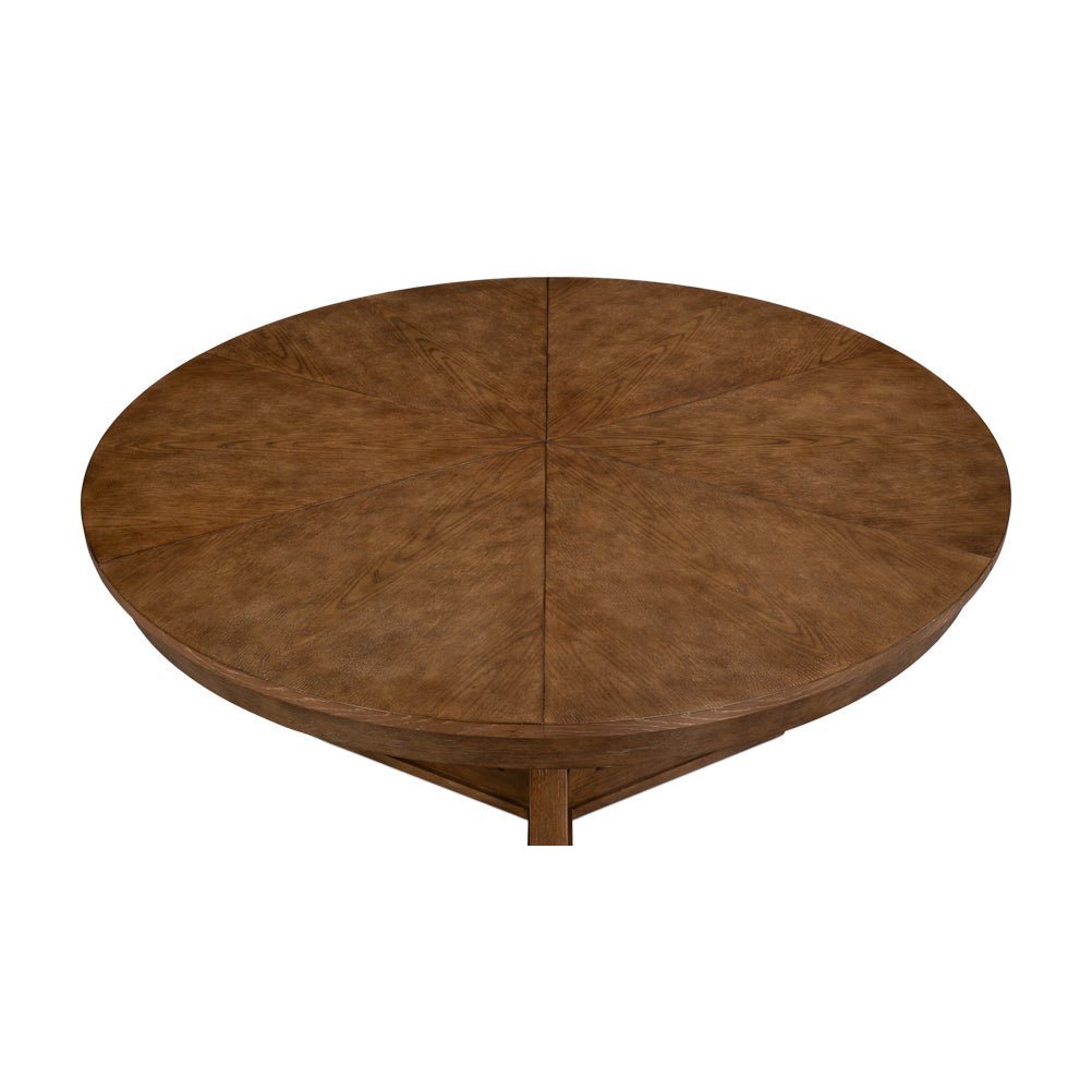Top view of round table, unextended.