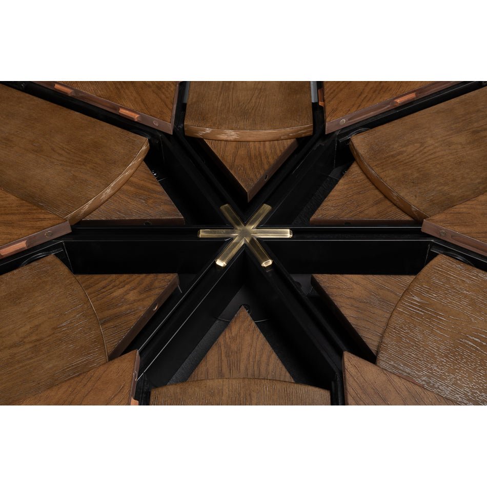 Close-up of table leaf mechanism and hardware.