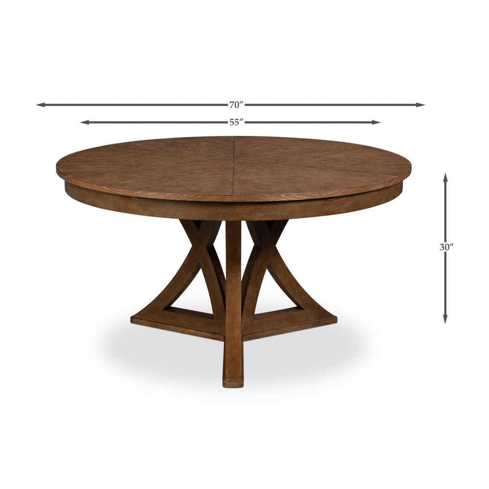 Dining table dimensions: height 30" diameter 70".