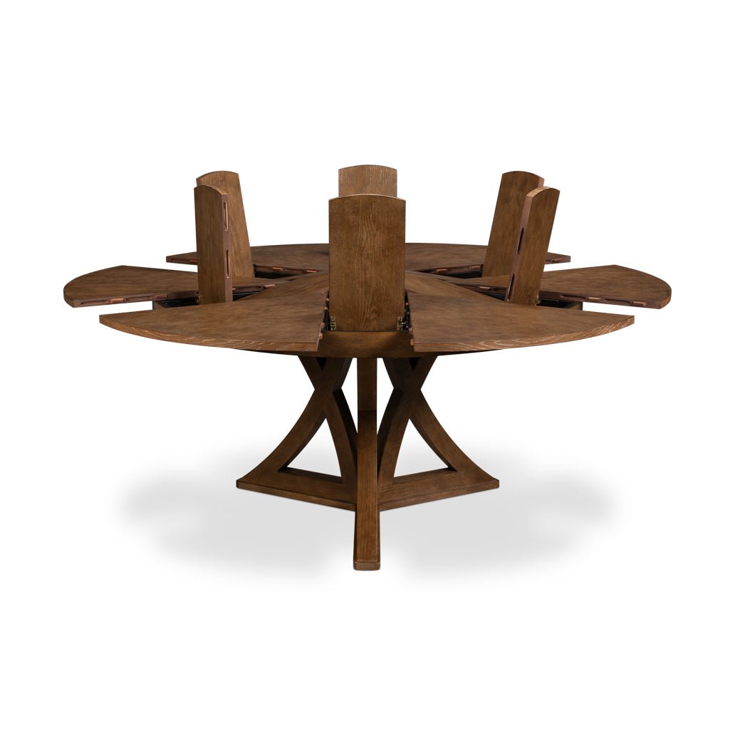 Table with vertical leaves partially elevated.