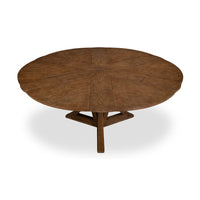 Top view of oak table with slight leaf extension.