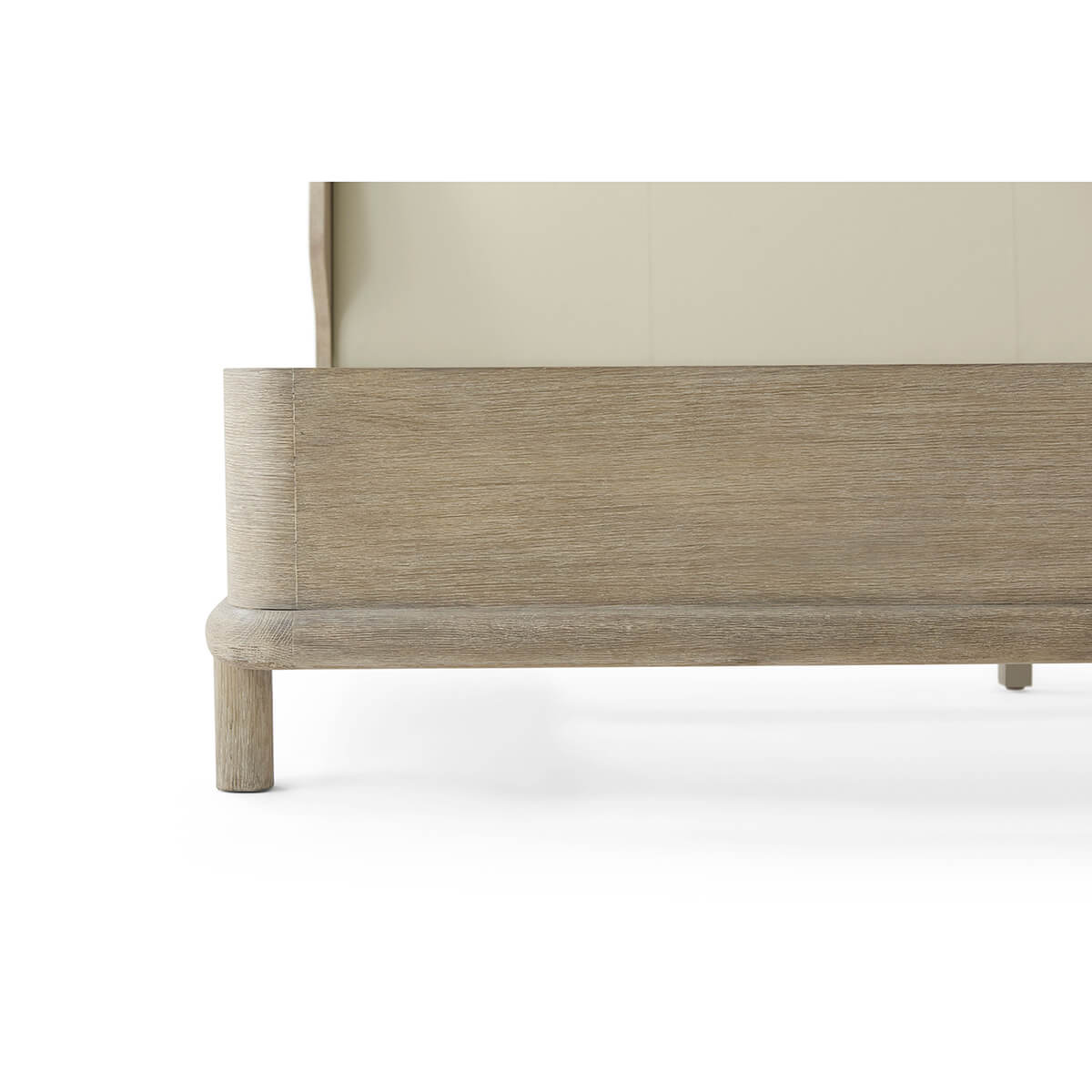 Oak luxury bed frame, lower side detail and legs.