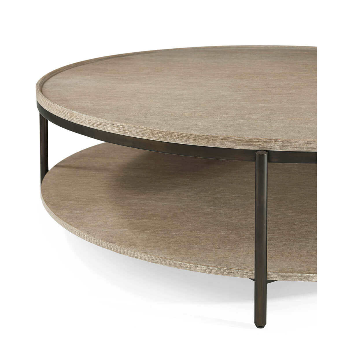 Angled close-up of oak coffee table design.