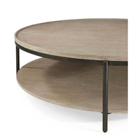 Angled close-up of oak coffee table design.