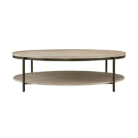 Front view of modern round coffee table.