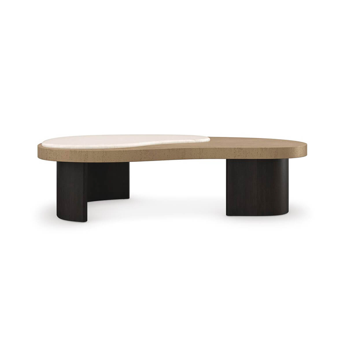 Modern organic coffee table, low-angle front view.