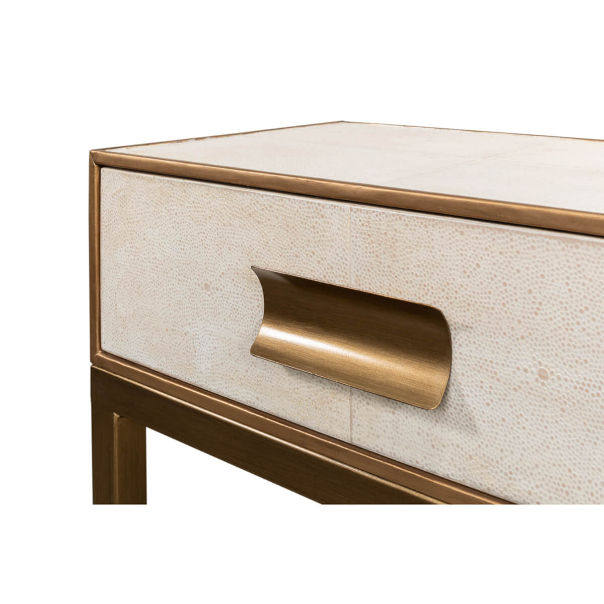 Close-up of console table drawer handle.