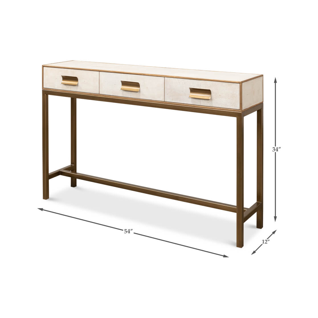 Dimensions of console table with white leather finish.