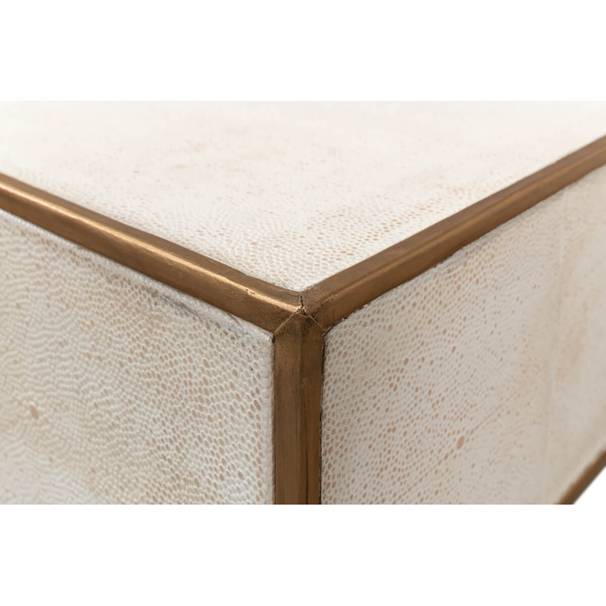 Corner detail showcasing console table's craftsmanship.