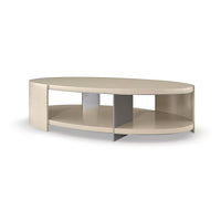 Modern oval two-tier cocktail table front view.