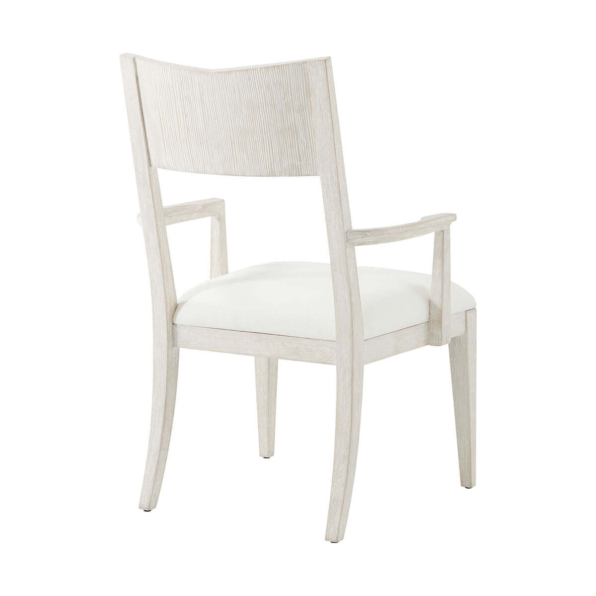 White dining armchair, back angle view.