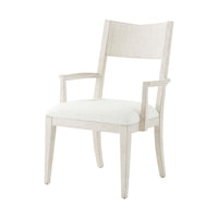 White modern dining armchair, front angle view.