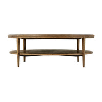 Side profile of round coffee table, light oak.