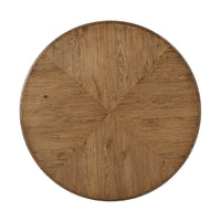 Top view of round coffee table, parquet pattern.