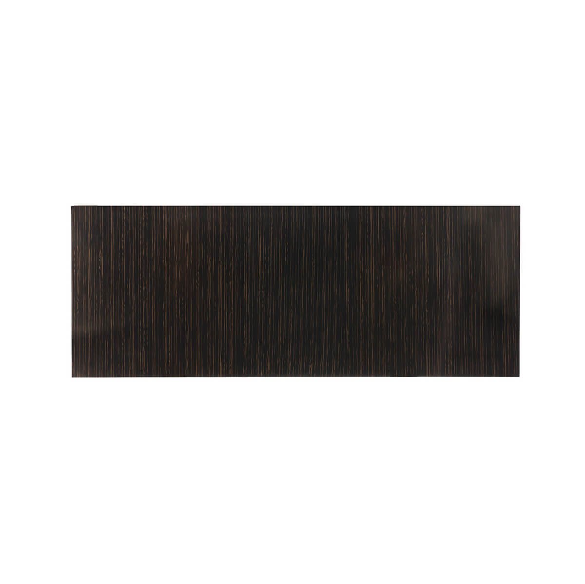 Dining table top view, dark wood finish.