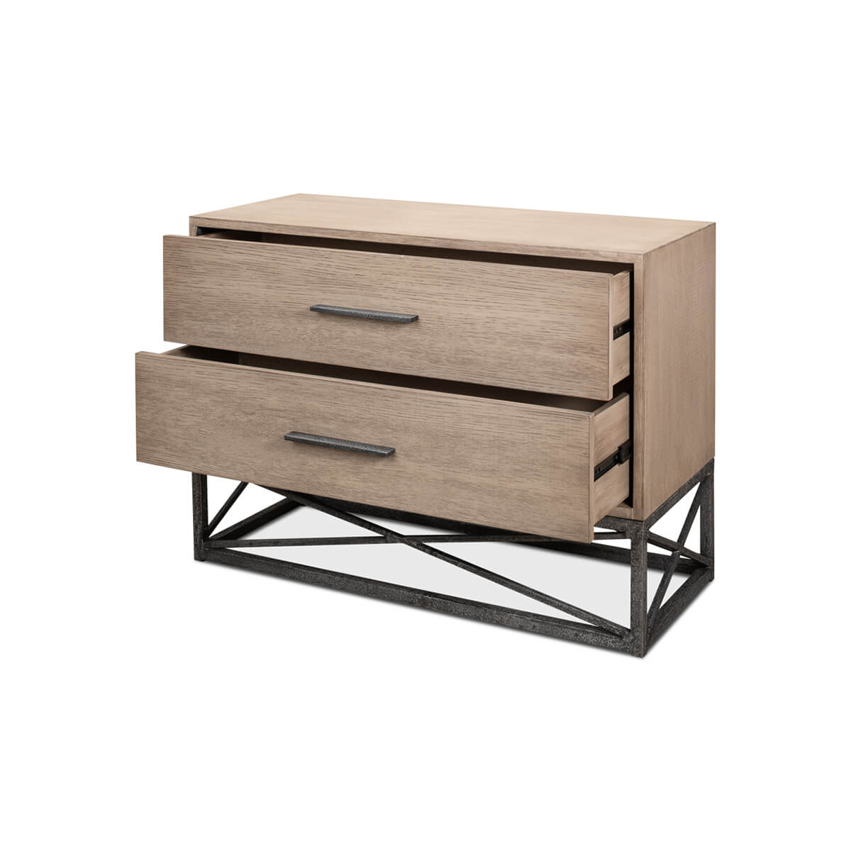 Modern chest with open drawers, showcasing storage space.