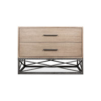 Straight-on view of modern chest, highlighting drawer design.