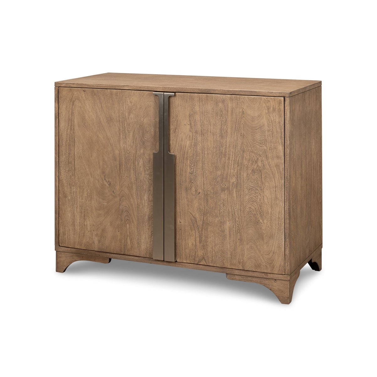 Modern pine side cabinet angled front view.