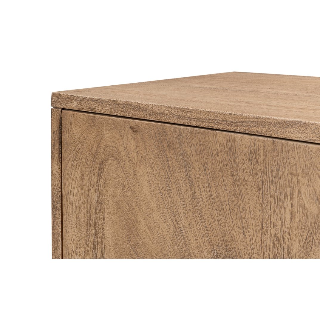Corner detail of modern pine side cabinet.