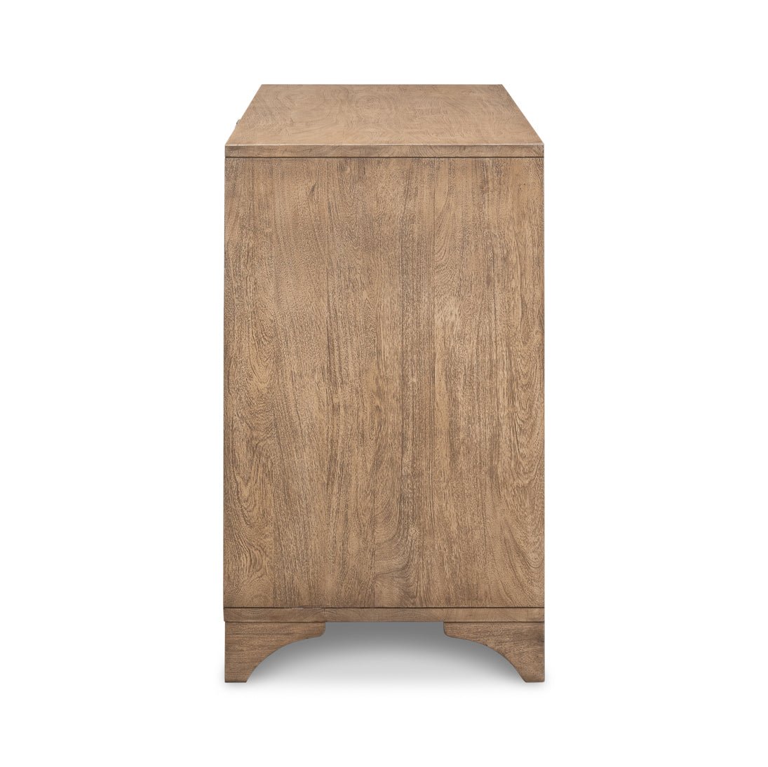 Side profile of modern pine side cabinet.
