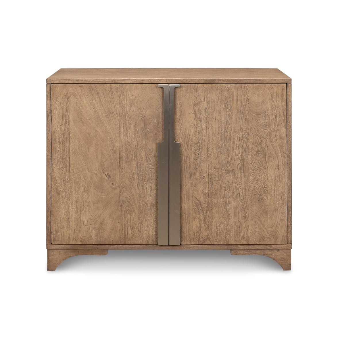 Modern pine side cabinet front view closed.
