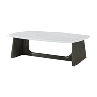Modern quartz top coffee table angle view with charcoal base.