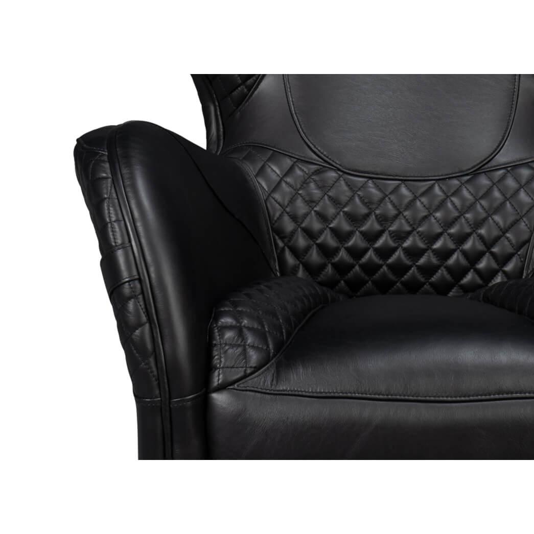 Close-up of armchair's backrest in black leather.