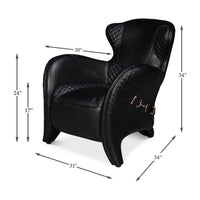 Modern Quilted Black Leather Armchair - English Georgian America