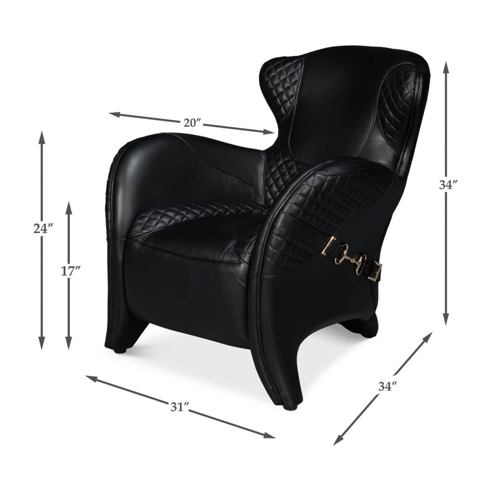 Modern Quilted Black Leather Armchair - English Georgian America