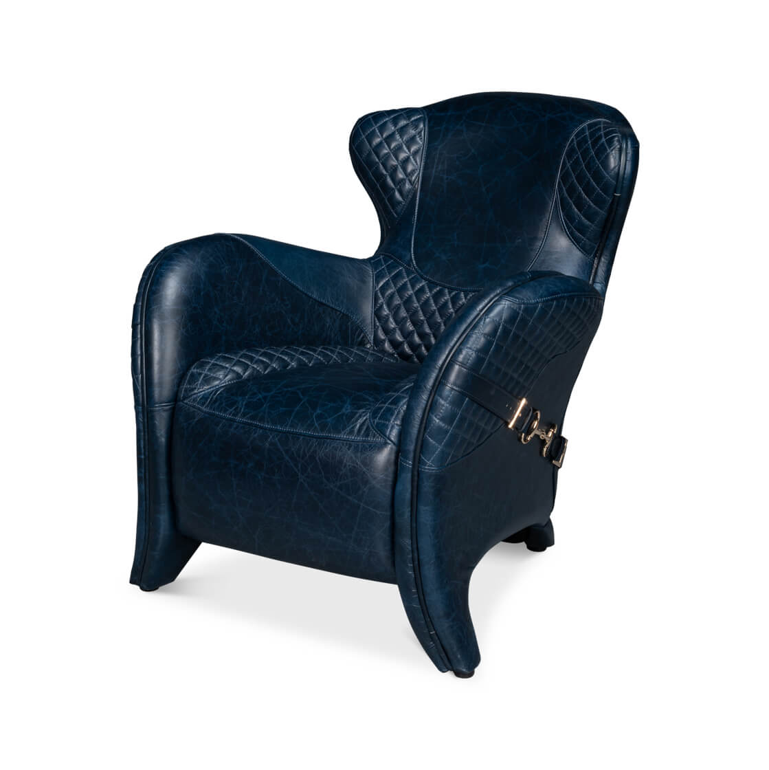 Modern blue leather armchair front view design.