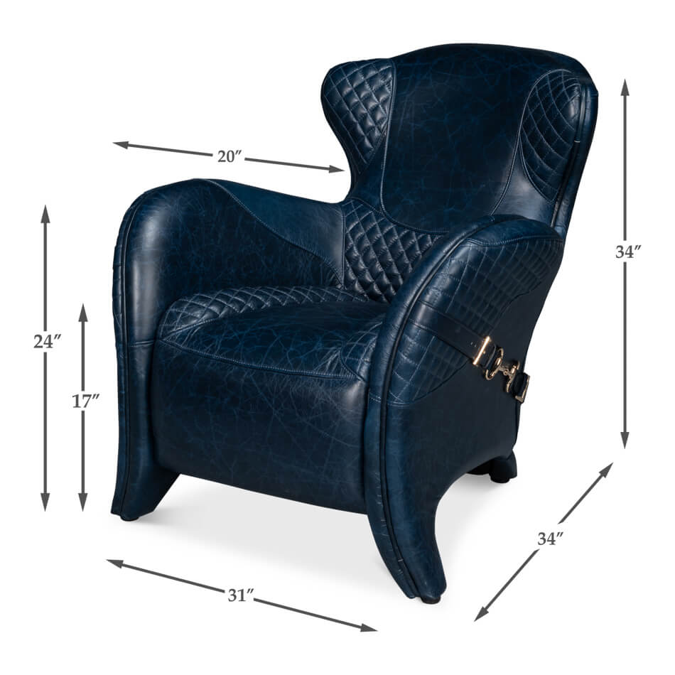 Dimensions of modern blue leather armchair.