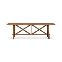Rustic wood console table, straight front view.