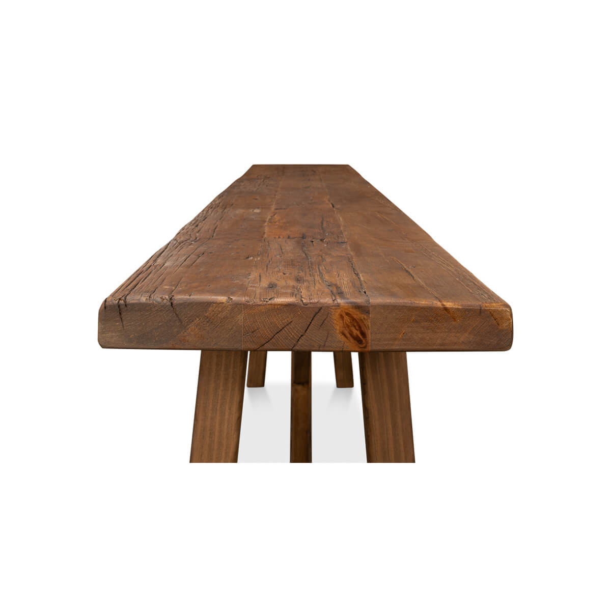 Rustic wood console table, edge detail.