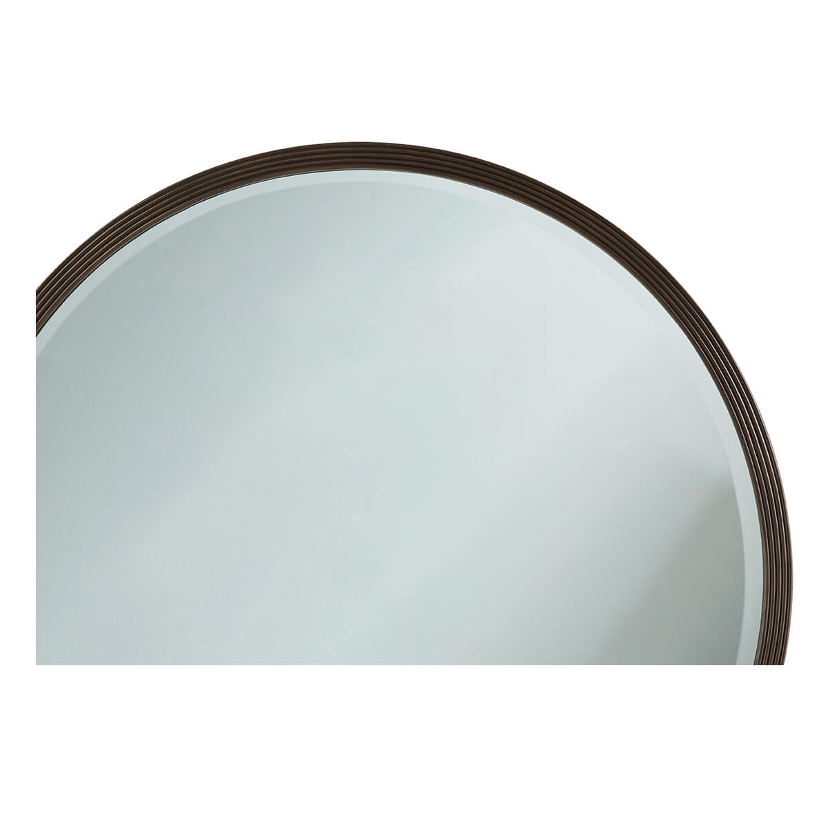 Upper section of modern reeded round mirror with edging.