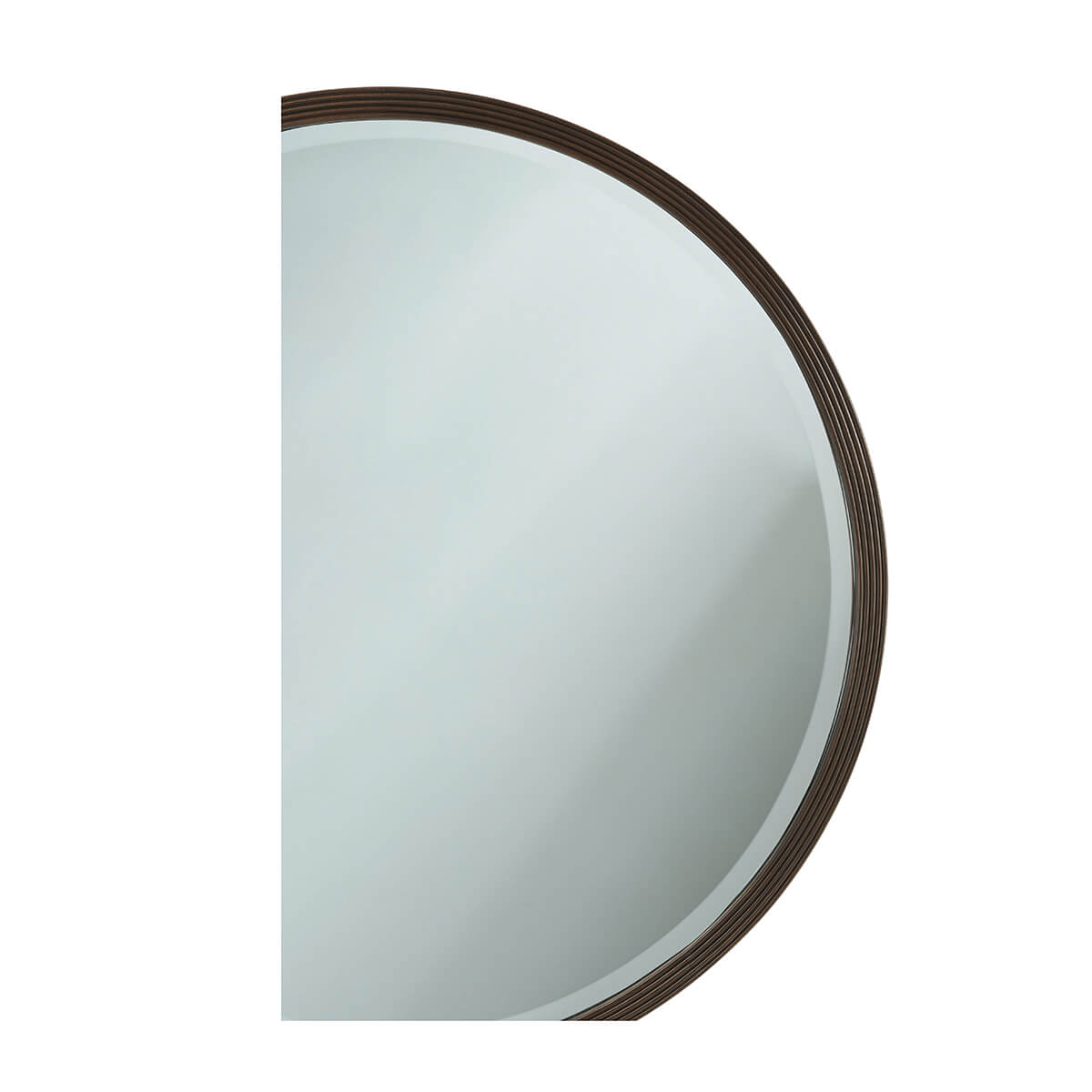 Close-up of modern reeded round mirror edge design.