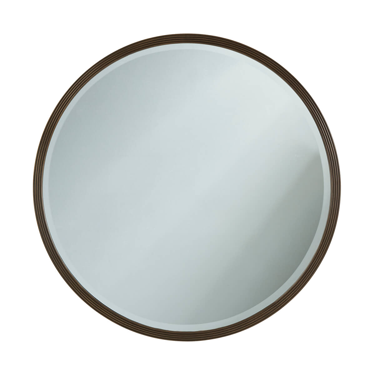 Modern reeded round mirror front view with frame detail.