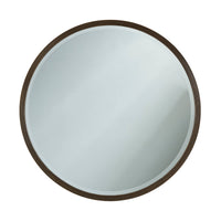 Modern reeded round mirror front view with frame detail.