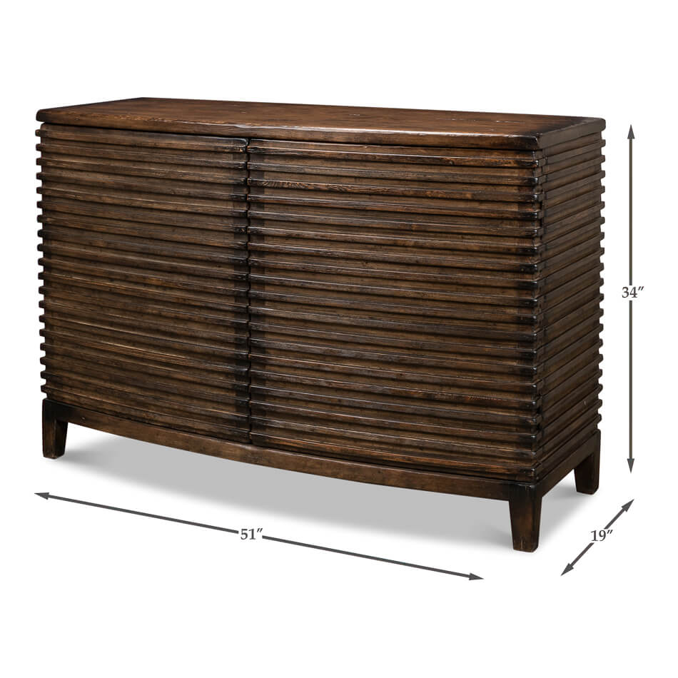 Ribbed bowfront cabinet dimensions shown: 51"x19"x34".